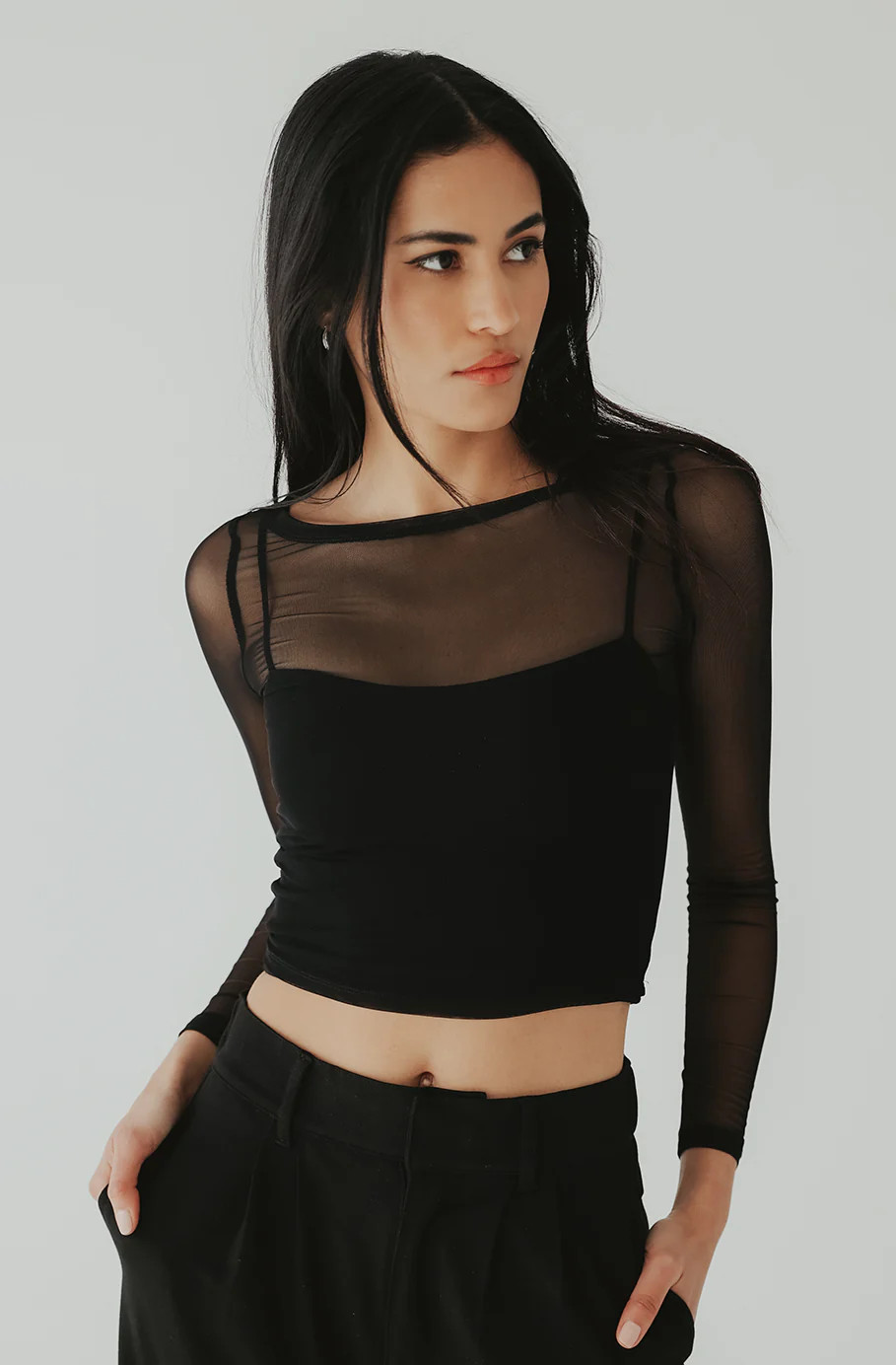 Two Piece Mesh Long Sleeve Brami | Klassy