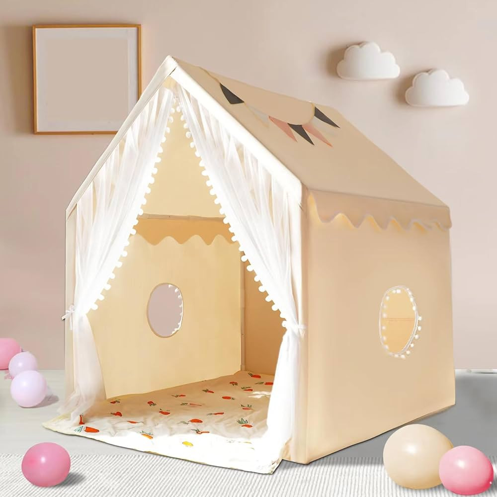 Play Tent with Padded Mat & Lights & Carry Bag & Flag, Large Playhouse for Kids,Indoor Outdoor wi... | Amazon (US)