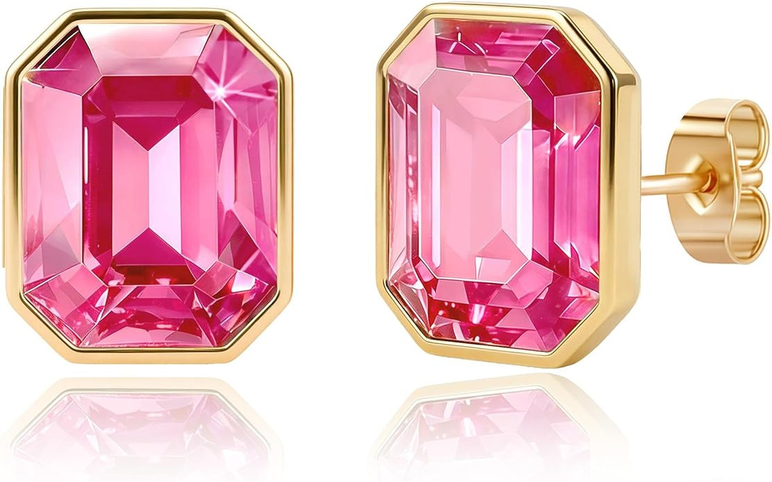 Austrian Crystal Octagon Stud Earrings for Women Fashion 925 Sterling Silver Post Hypoallergenic ... | Amazon (US)