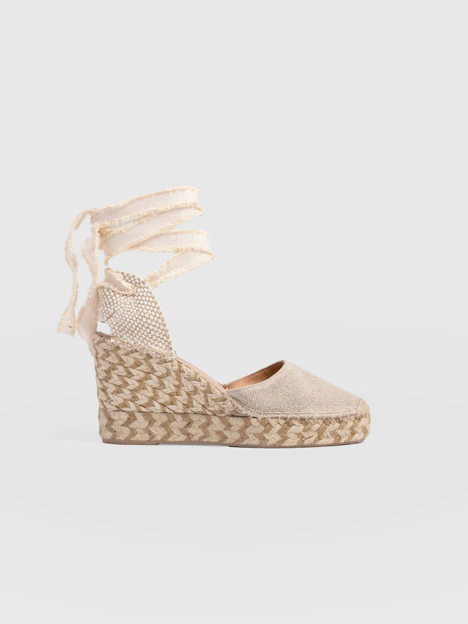 Rowe Espadrille Tie Wedges - Cream | Saint + Sofia UK