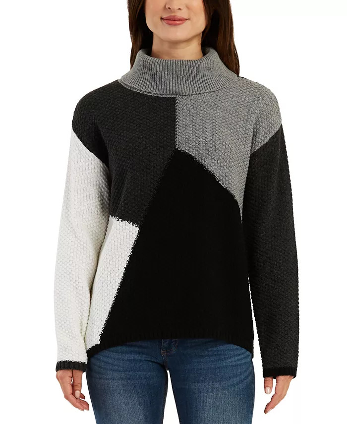 Juniors' Colorblock Long Sleeve Cowl Neck Sweater | Macys (US)