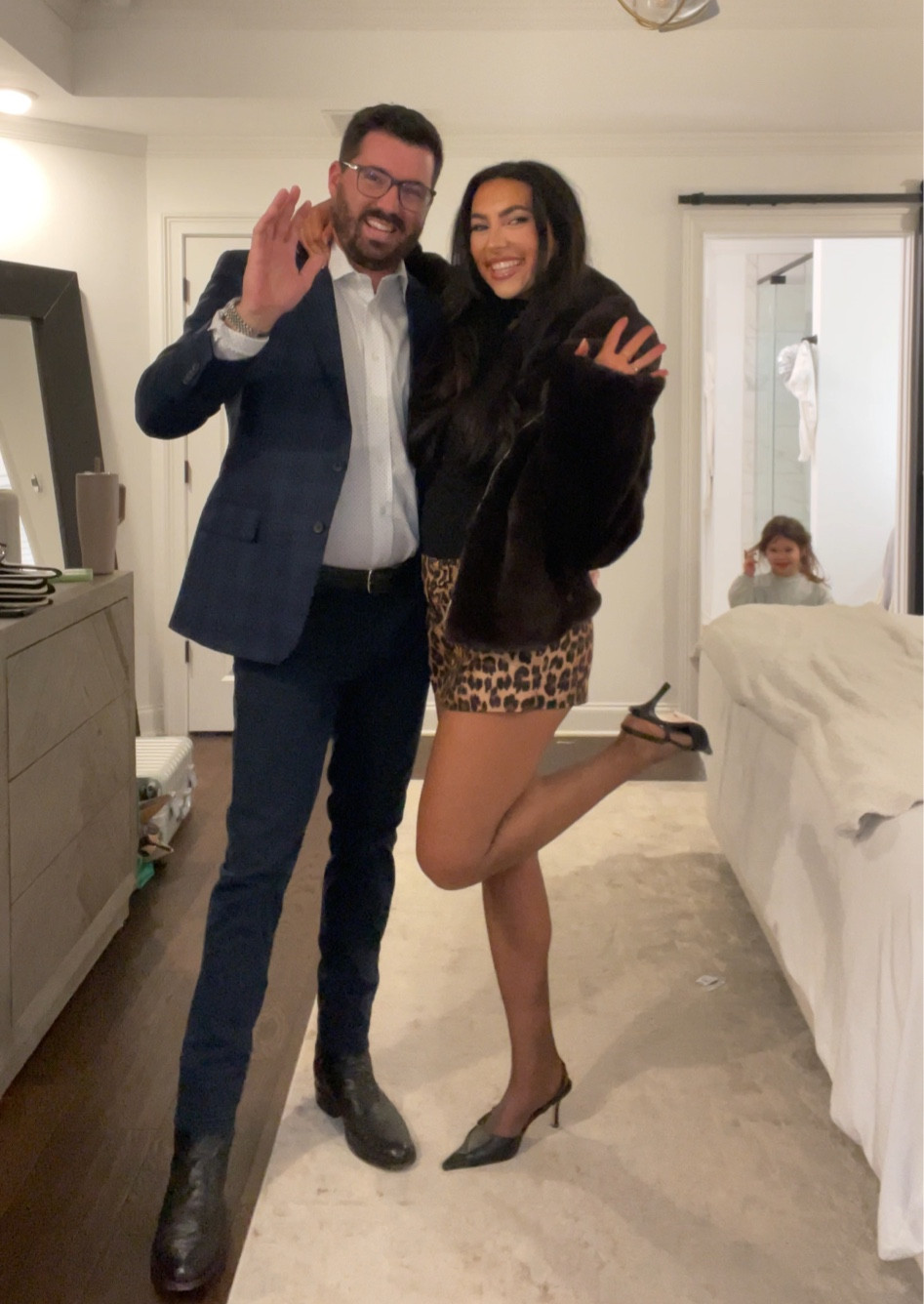 Couples outfit Christmas party cocktail party leopard mini skirt black tights heels fur coat men’s suit 

#LTKParties #LTKHoliday #LTKStyleTip