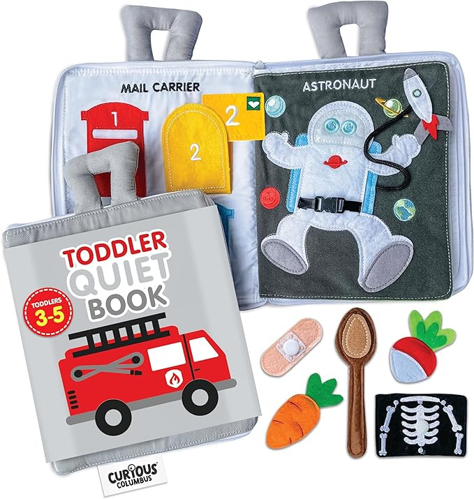 Curious Columbus Quiet Book Fabric Busy Book for Toddlers 3-5 - Airplane Toddler Travel Toys for ... | Amazon (US)