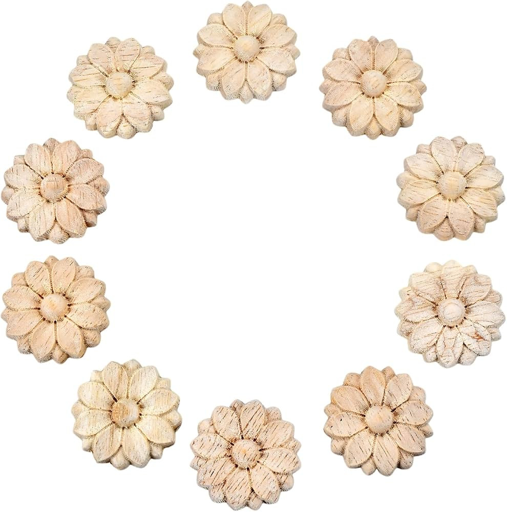 10PCS Unfinished Wood Rosettes Little Onlay Appliques Decoration (Dia-3cm/1.18"), Unpainted Round... | Amazon (US)