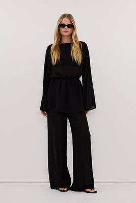 SALINA BLACK DOT DRAPED TOP | DISSH