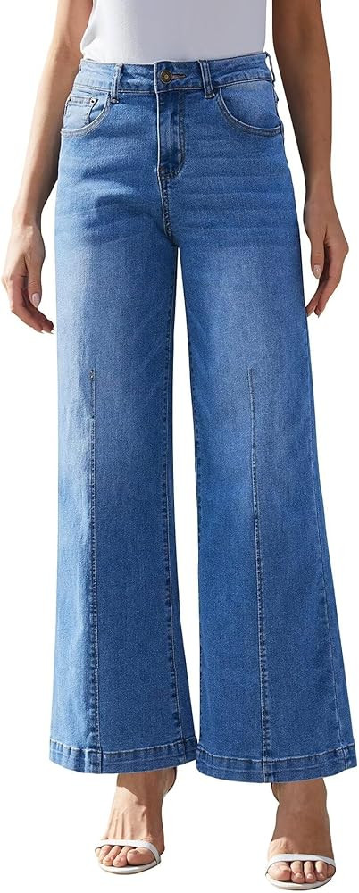 Wide Leg Jeans for Women - High Waisted Baggy Jeans Stretch Loose Denim Pants | Amazon (US)