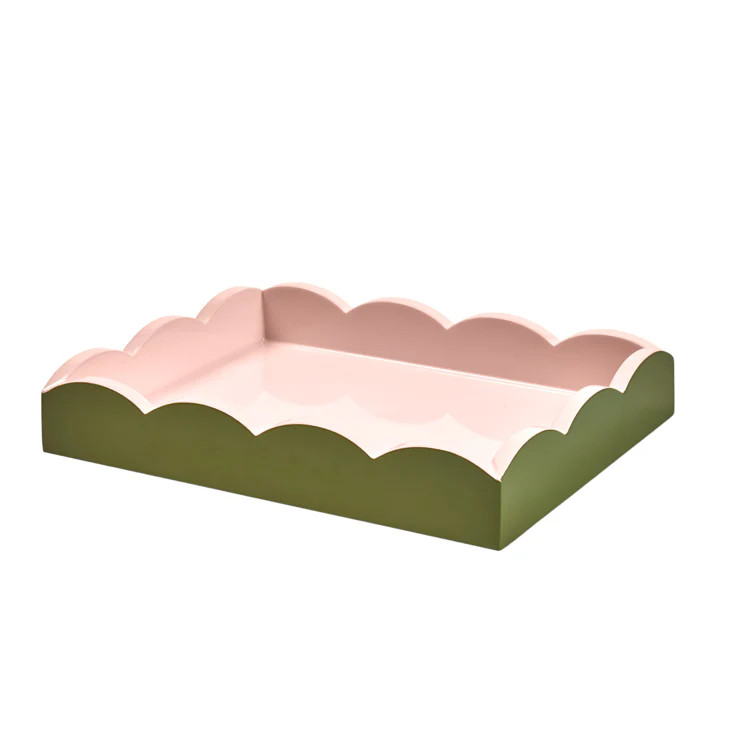 Khaki & Pink Lacquered Scallop Small Two-Tone Tray | Addison Ross US