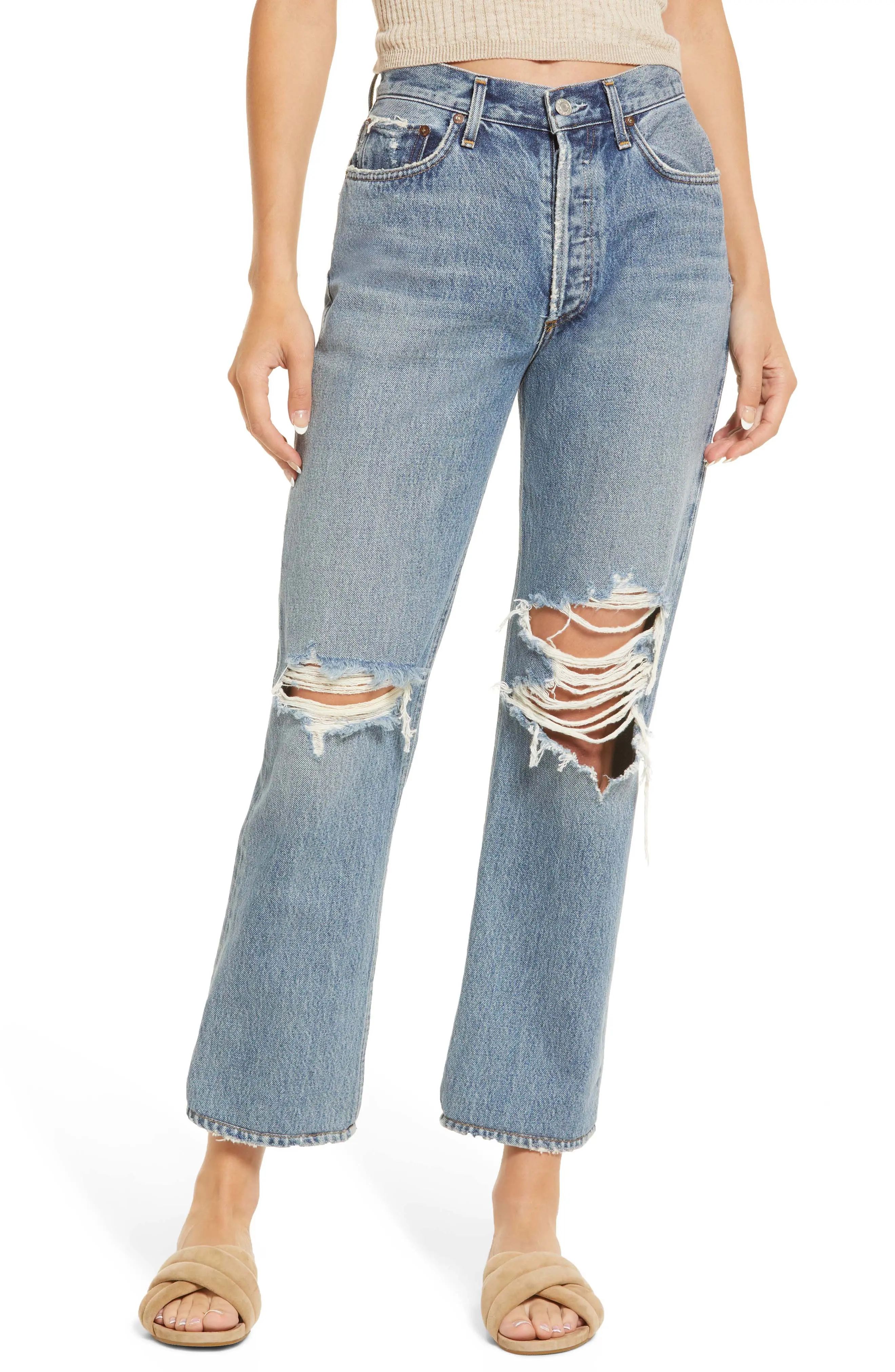 AGOLDE Lana Ripped Straight Leg Jeans, Size 23 in Backdrop at Nordstrom | Nordstrom