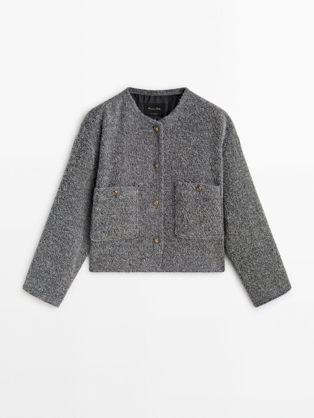 Short drop-shoulder textured jacket | Massimo Dutti UK