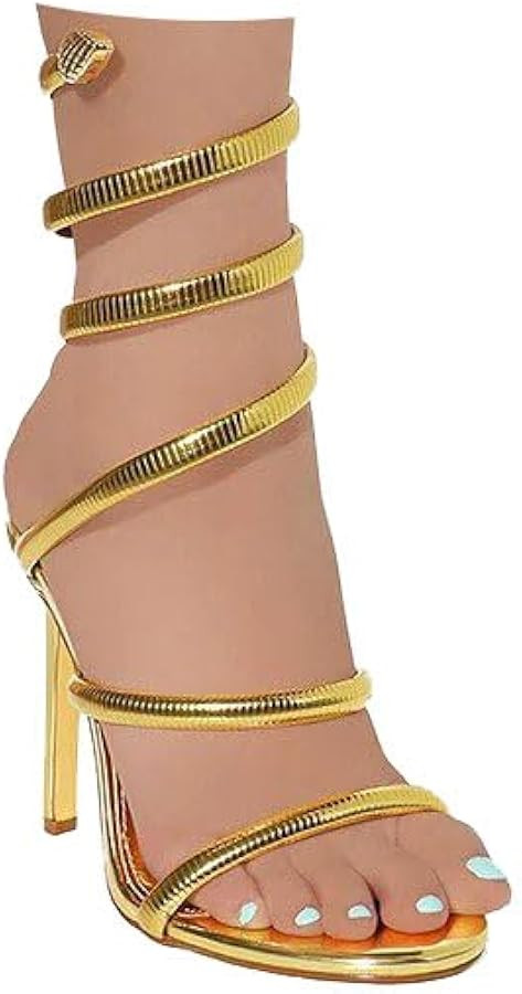 Liliana Nikkia-223 Womens Open Round Toe Leg Spiral Wrap Around Ankle Strap Stiletto Heel Sandal | Amazon (US)