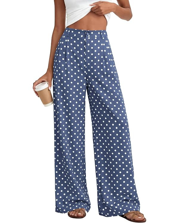 KIRUNDO Wide Leg Pants for Women 2026 Lightweight Flowy Polka Dot Trousers | Amazon (US)