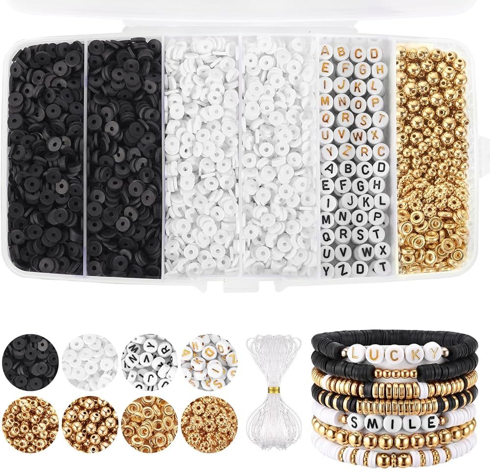 White Black Clay Beads Bracelet Making kit, Funtopia Heishi Beads Polymer Clay Beads for Jewelry ... | Amazon (US)