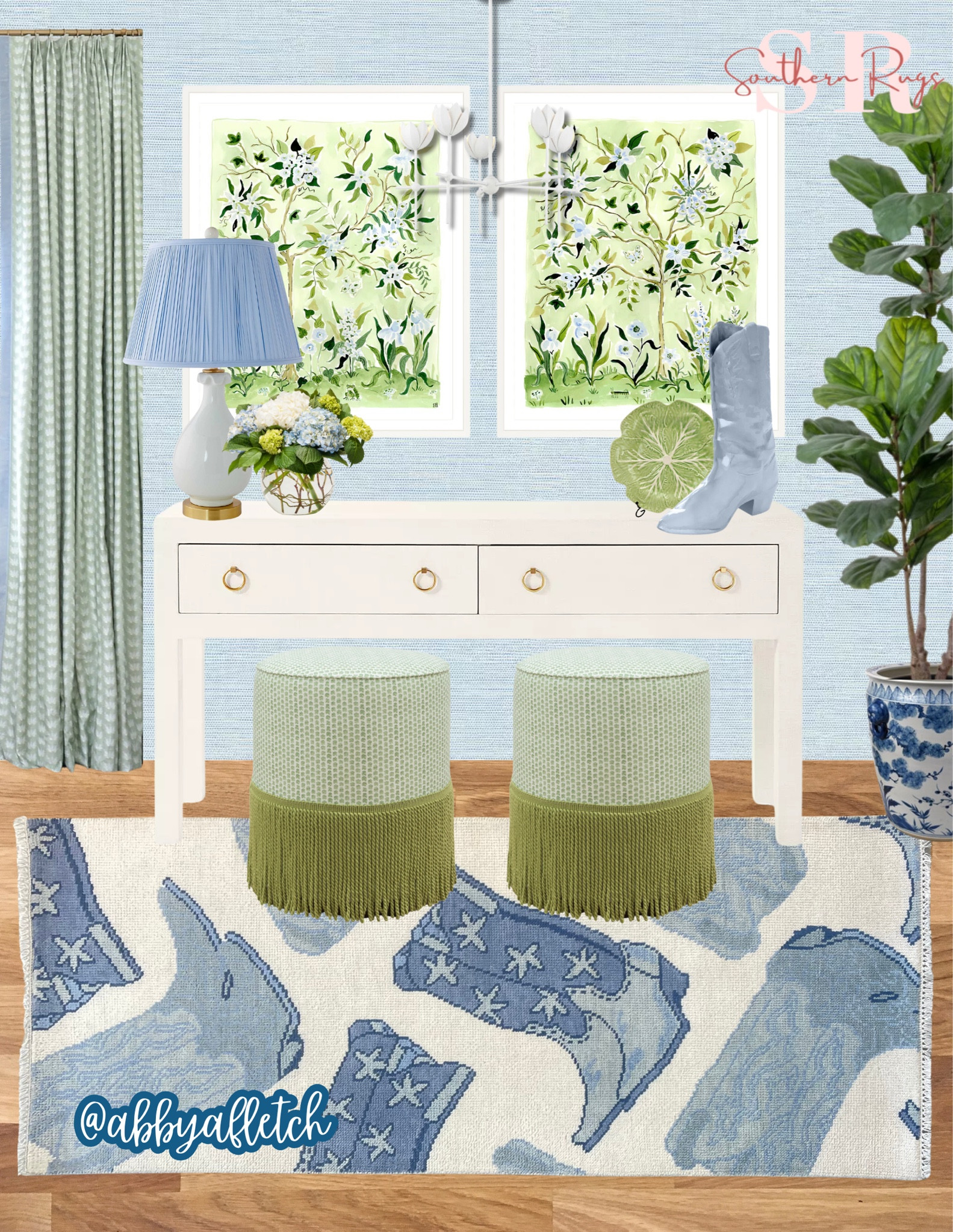 green and blue entry way featuring “cowboy” runner from @southernrugstx 💚🩵

blue boot: scout design studio

#LTKHome