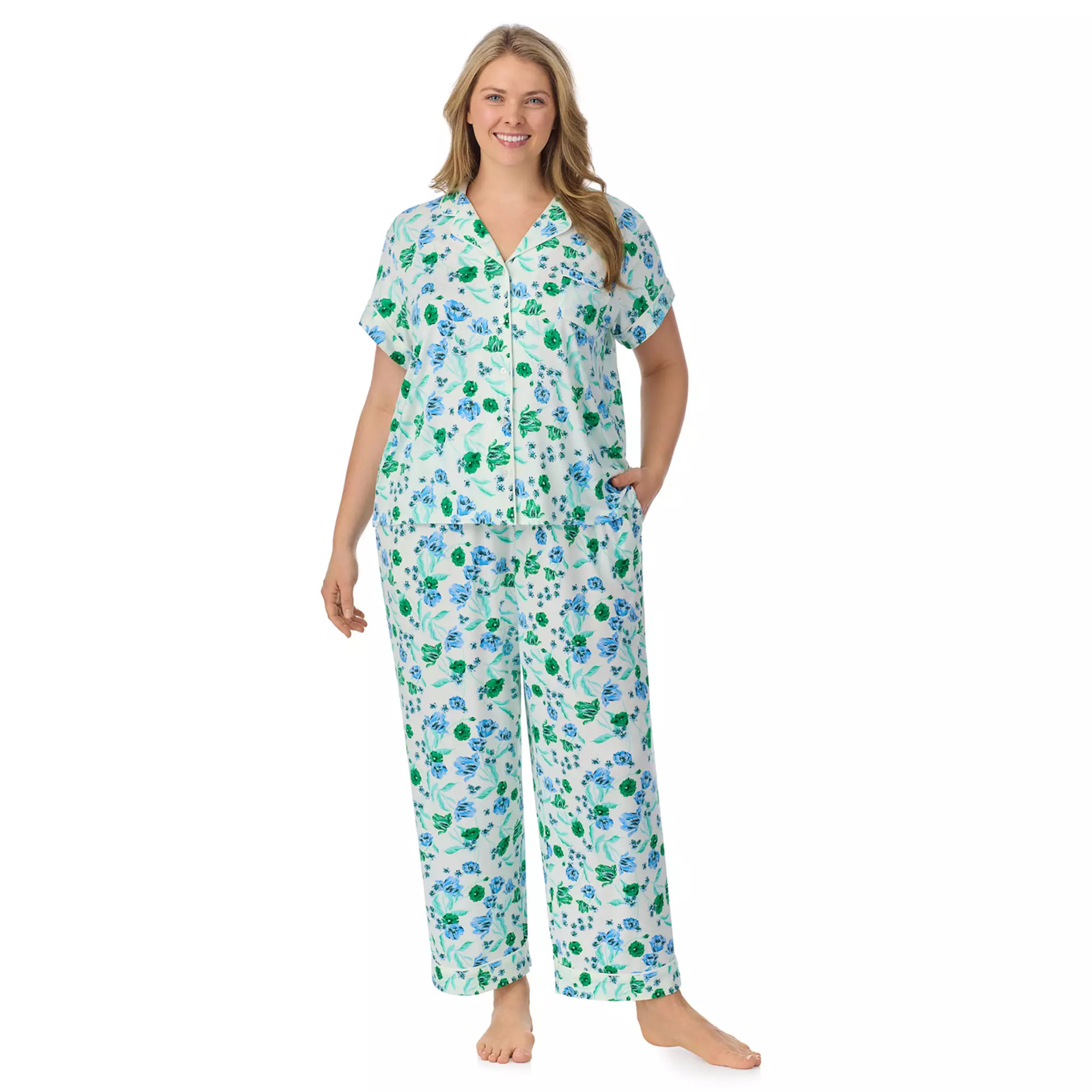 Plus Size Draper James 2-Piece Printed Cozy Short Sleeve Notch Collar Pajama Top & Pajama Pants S... | Kohl's