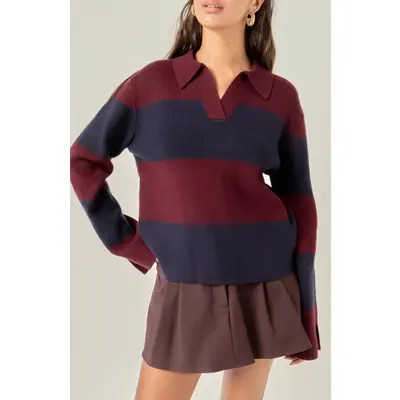 English Factory Stripe Polo Sweater in Camel/Black at Nordstrom, Size Small | Nordstrom