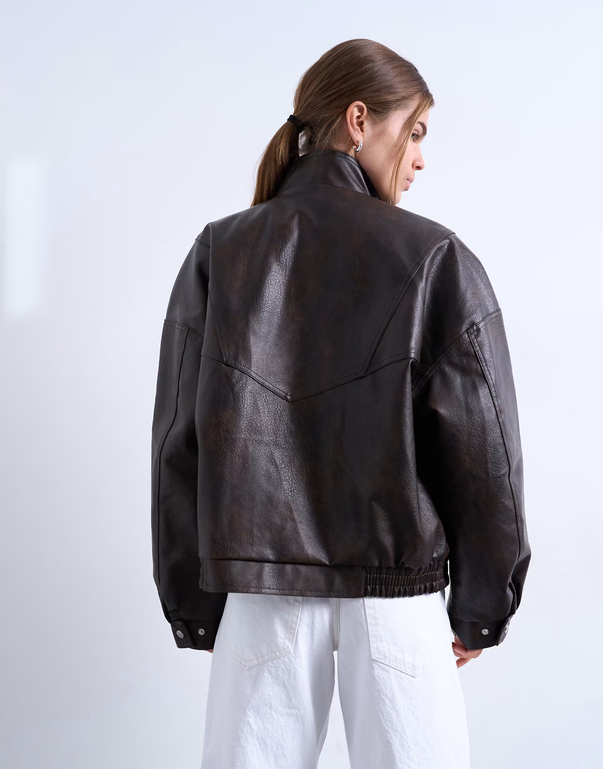 Topshop double fronted seam detail bomber in brown | ASOS | ASOS (Global)