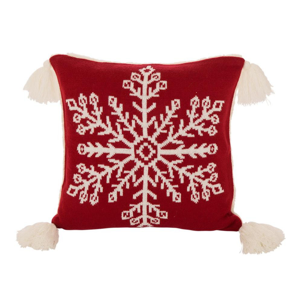 Glitzhome 18 in. H knitted Christmas Cushion Pillow Cover with Snowflake Tassels, Red and white | The Home Depot