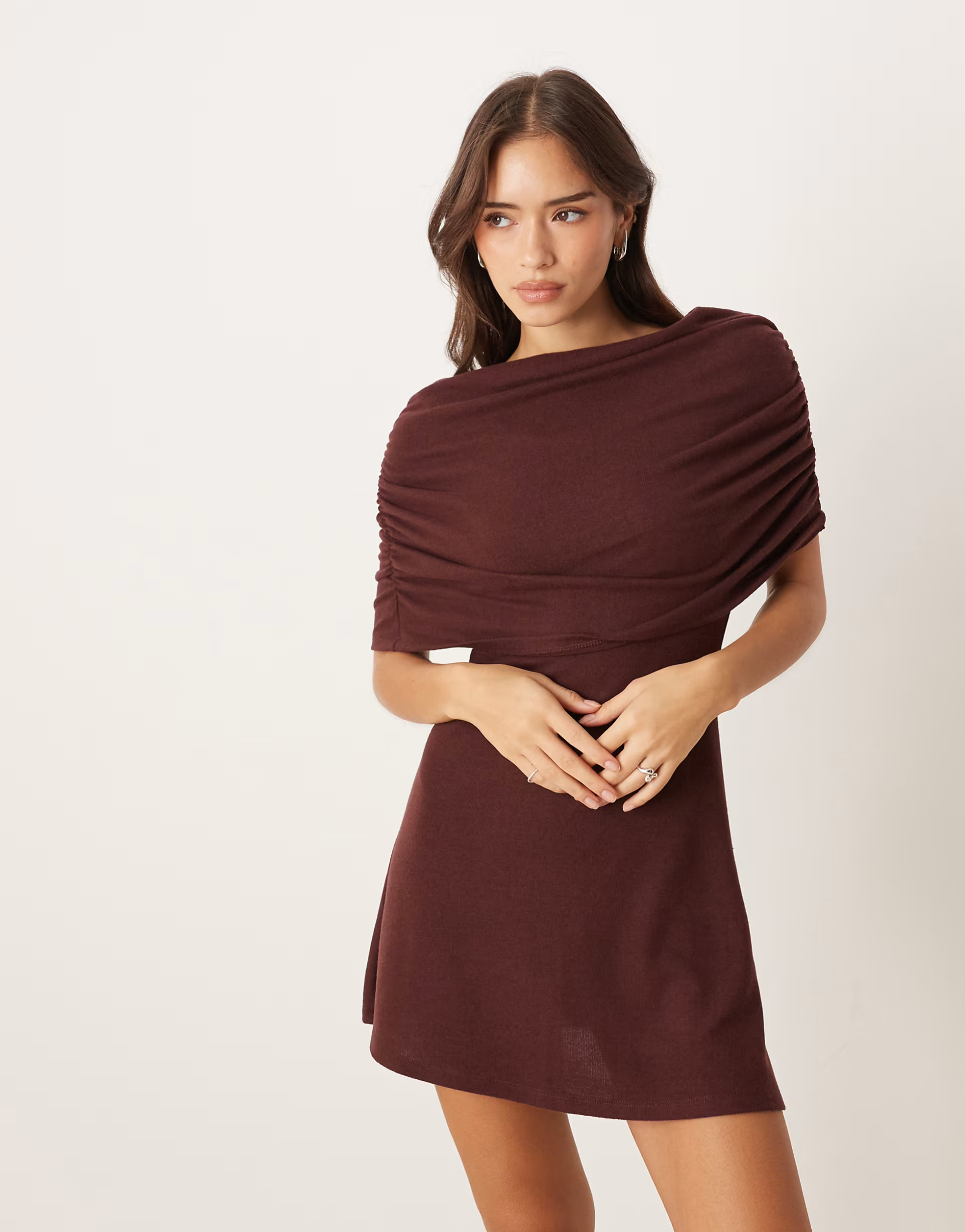 ASOS DESIGN cape overlay mini dress in chocolate | ASOS | ASOS (Global)