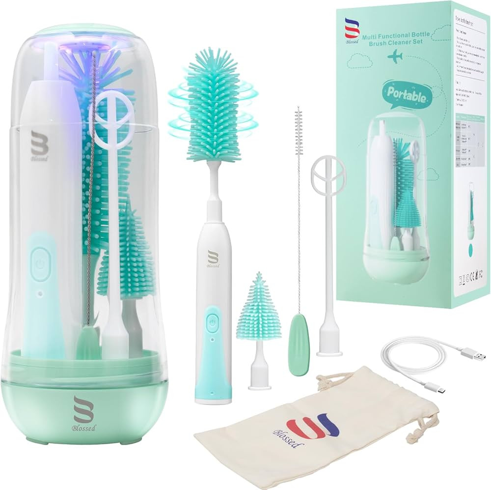 Electric Bottle Brush Cleaner with UV Light, Rechargeable Baby Bottle Brush Set for Travel, Water... | Amazon (US)