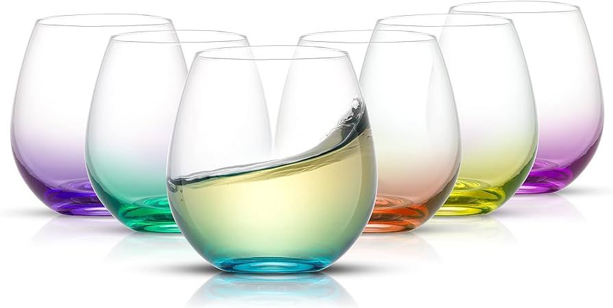 JoyJolt HUE Stemless Wine Glass Set. Large, 15 oz, Stemless, Set of 6. Short Wine Tumblers for Wh... | Amazon (US)