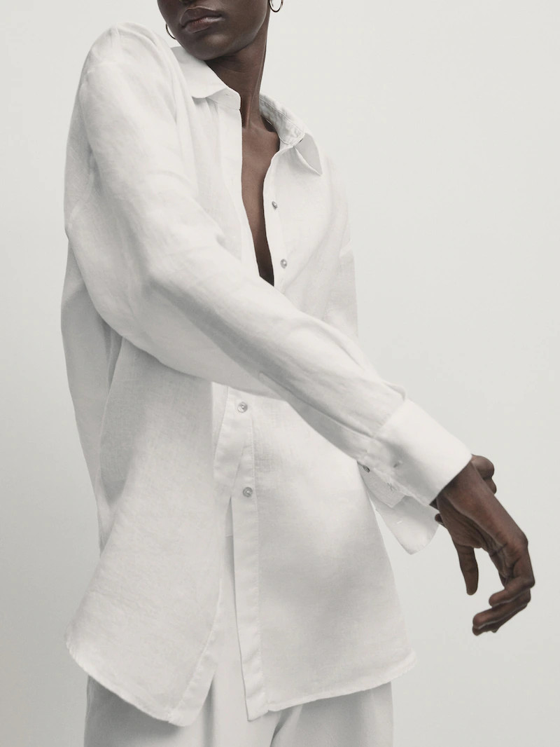 100% linen oversize blouse | Massimo Dutti US