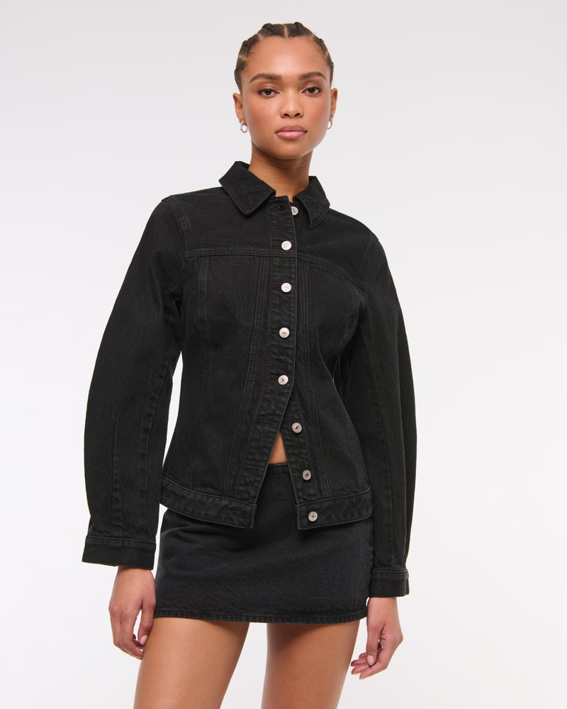 Slim Barrel Sleeve Denim Jacket | Abercrombie & Fitch (US)