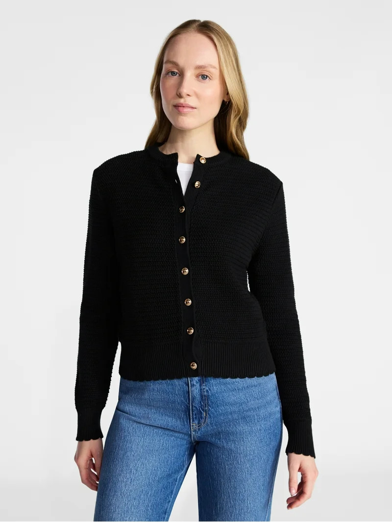 Time and Tru Women's Button Front Textured Cardigan, Sizes XS-XXXL | Walmart (US)