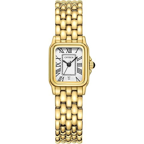 Gold Watches for Women with Small Vintage Bracelet, Rectangular Case Roman Dial | Amazon (US)