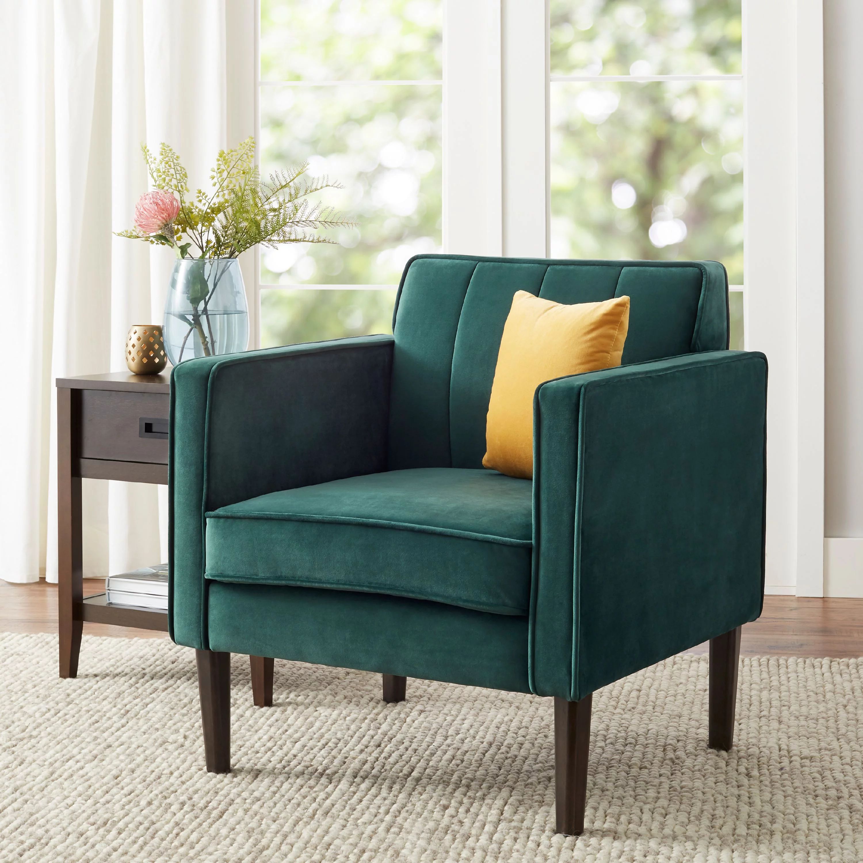 Better Homes & Gardens Marlowe Faux Velvet Lounge Chair, Emerald - Walmart.com | Walmart (US)