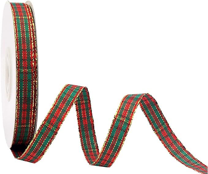 Christmas Checkered Plaid Ribbon 25 Yard Each Roll 100% Polyester Woven Edge Gingham Ribbon for C... | Amazon (US)