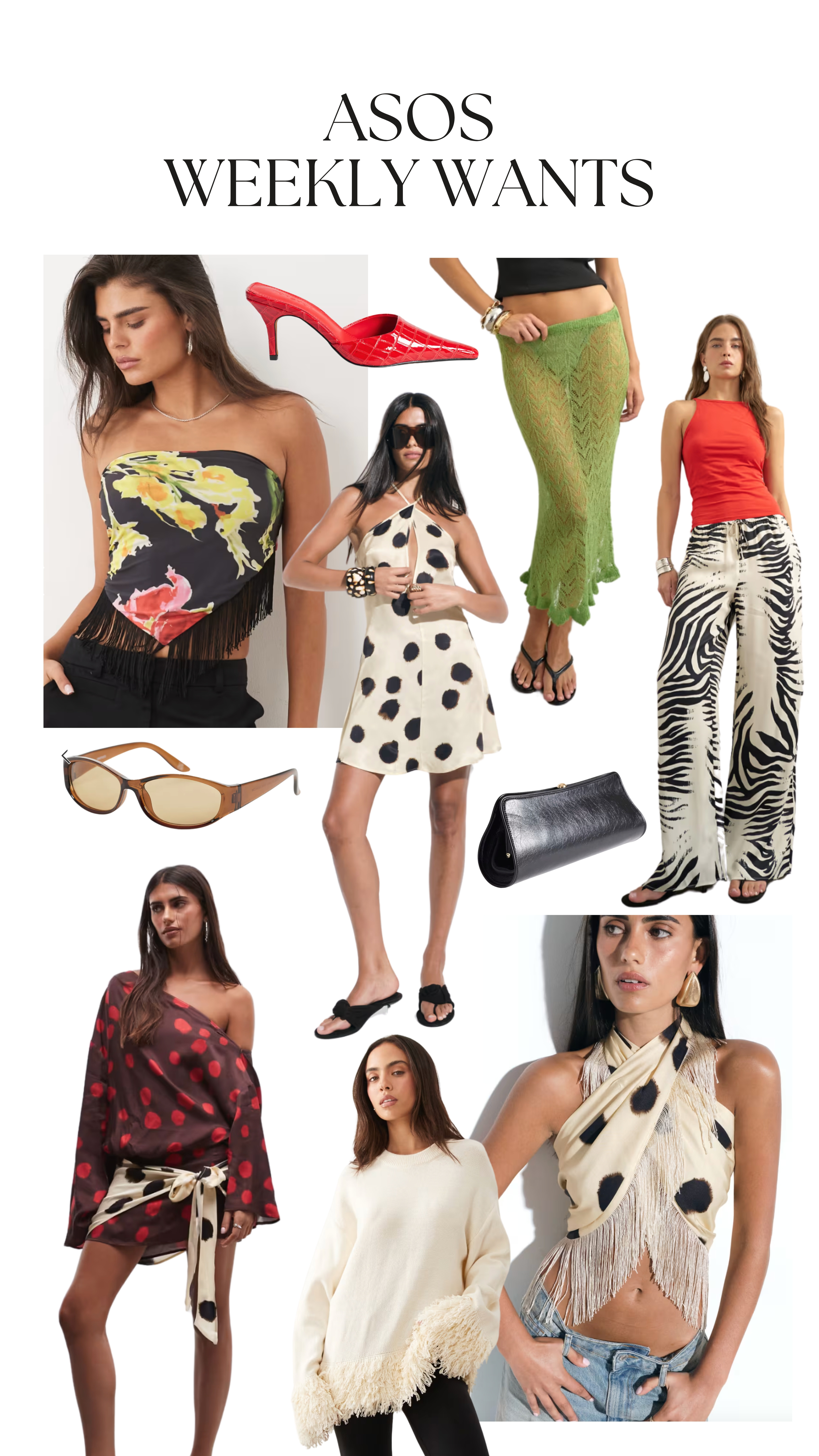 ASOS weekly wants 🍓

polka dot pattern, polka dot dress, sati. dress, scarf detail, fringe top, fringe trim, sheer skirt, lace skirt, crochet skirt, zebra print 

 #LTKuk #LTKsummer #LTKautumn