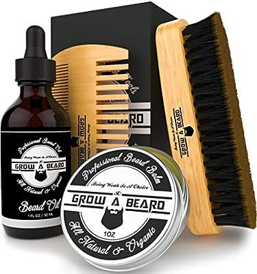 Beard Brush, Oil, Balm, & Comb Grooming Kit for Men's Care, Travel Bamboo Facial Hair Set for Gro... | Amazon (US)