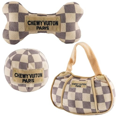 Haute Diggity Dog Large Checker Chewy Vuiton Plush Dog Toys for Small, Medium & Large Dogs, 3-Pack Durable Stuffed Designer-Inspired Pet Toys with Interactive Squeaker, Machine-Washable & Safe | Amazon (US)