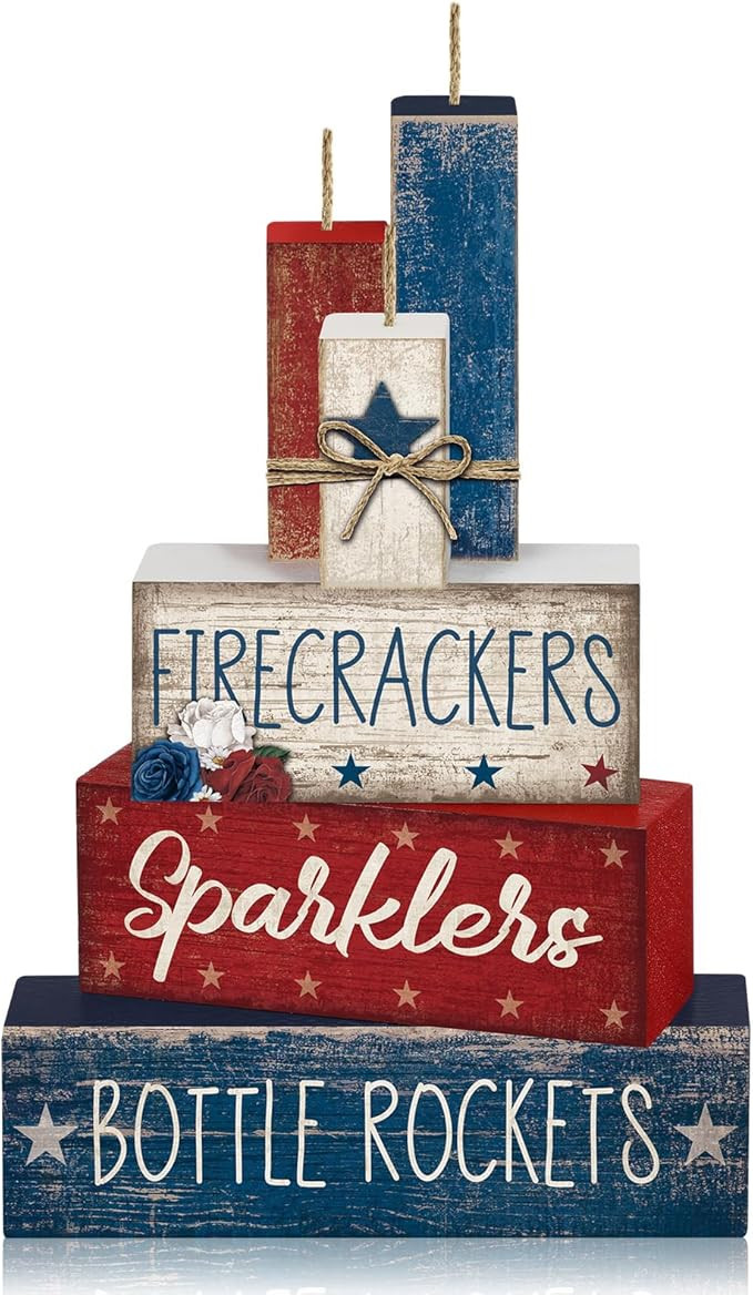 4 Pcs 4th of July Decorations Patriotic Memorial Day Tabletop Decorations Red White Blue Table Ce... | Amazon (US)