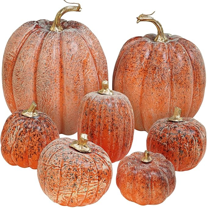 Winlyn 7 Pcs Assorted Orange and Black Artificial Pumpkins Harvest Decorative Pumpkins for Rustic... | Amazon (US)