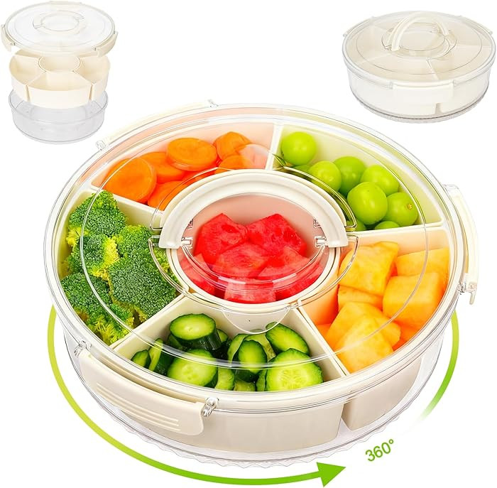 Dayacoco Rotating Divided Serving Tray with Lid and Handle, Snack Tray with Lid for Fruits Snacks... | Amazon (US)