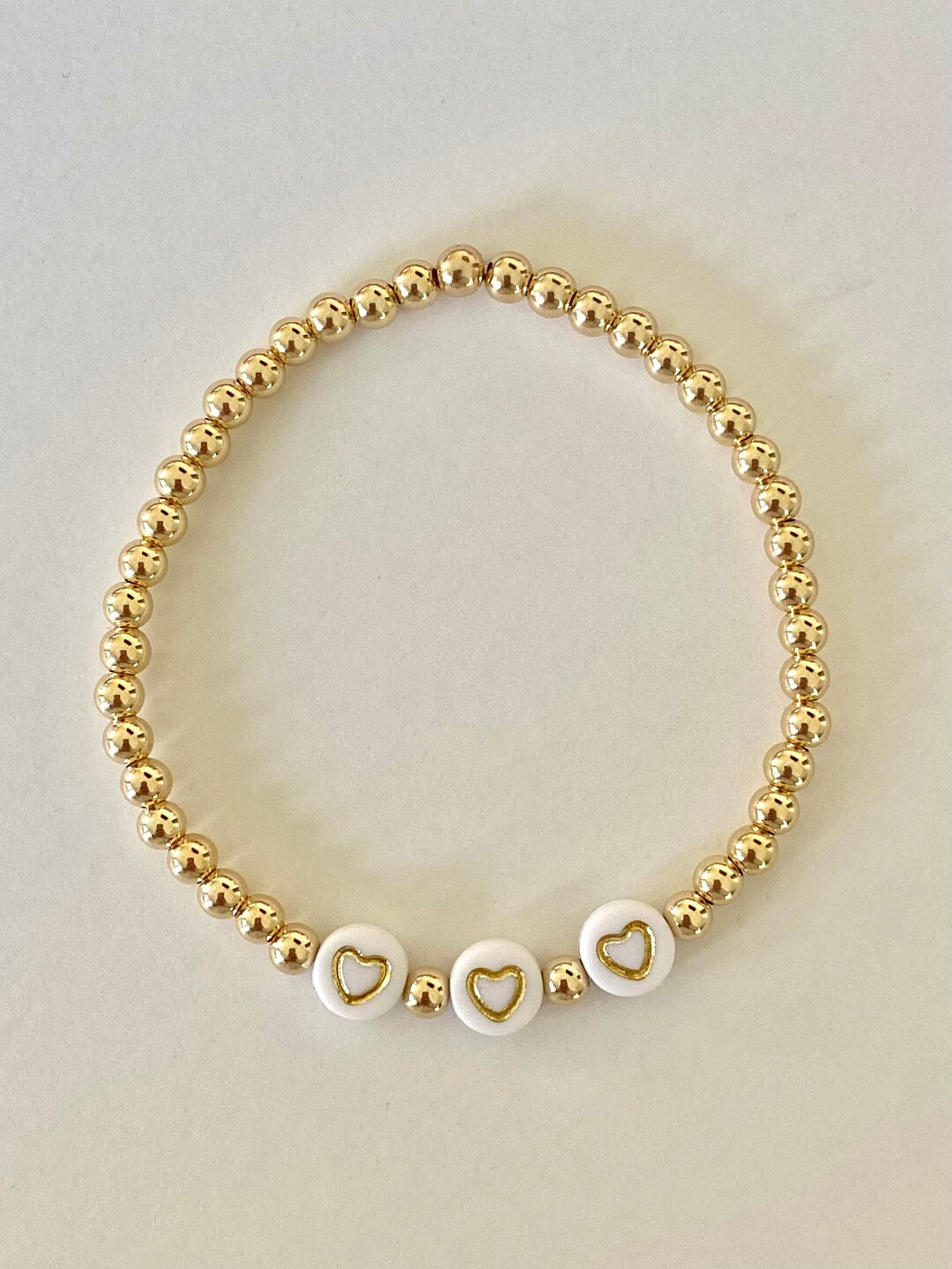 Heart Trio | Gold Bead Heart Bracelet | Etsy (US)