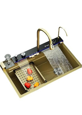 New Luxury stainless steel waterfall kitchen sink large  Digital Display Gold  | eBay | eBay US