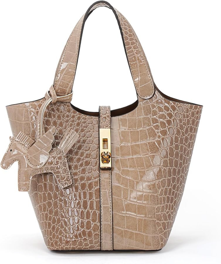 Tote Bag for Women Vegan Leather Bucket Purse for Women Top Handle Handbag Shoulder Bag with Deta... | Amazon (US)