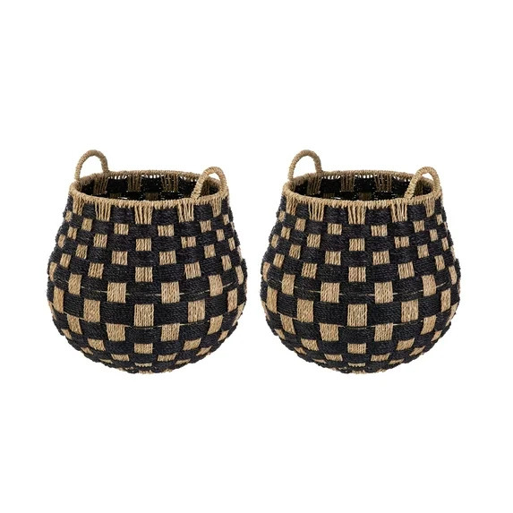 Better Homes & Gardens Large Round Checkered Seagrass Storage Basket with Handles, 2 Pack | Walmart (US)