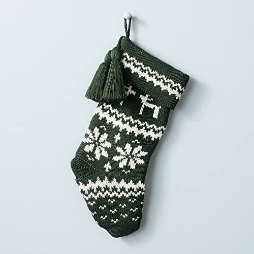 Hearth & Hand with Magnolia Reindeer & Snowflake Knit Tassels Stocking Dark Green/Cream | Amazon (US)