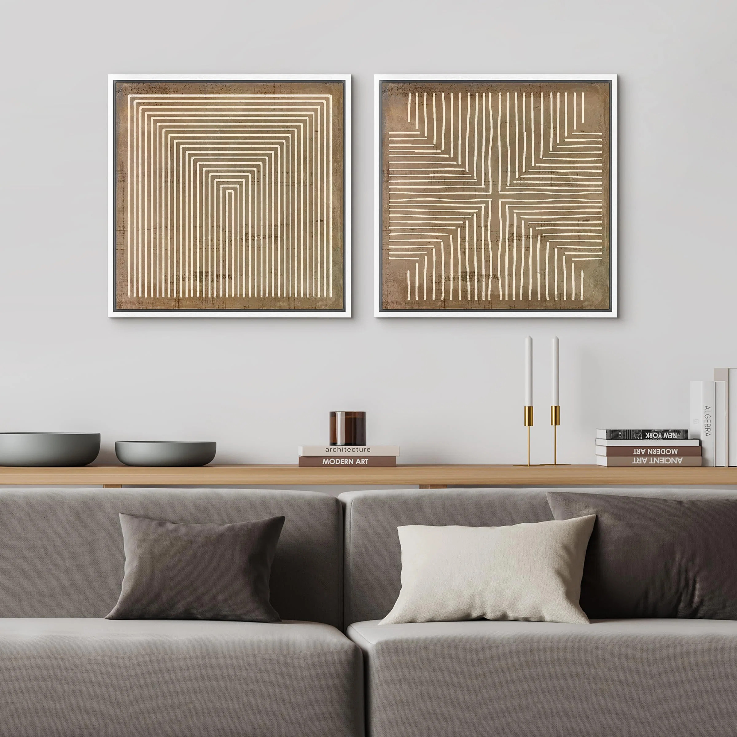 wall26 Geometric Line Pattern Wall Decor - Minimalist Neutral Abstract Artwork - Framed Canvas Ma... | Wayfair North America
