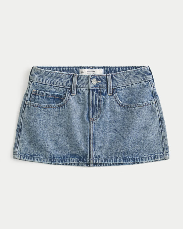 Women's Curvy Low-Rise Medium Wash Denim Mini Skort | Women's Clearance | HollisterCo.com | Hollister (US)