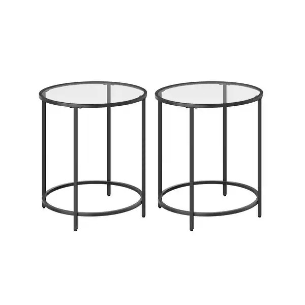 Set of 2 Black Round Side Tables with Tempered Glass Top and Sturdy Steel 4 Legs - 19.7”Dia. x ... | Bed Bath & Beyond