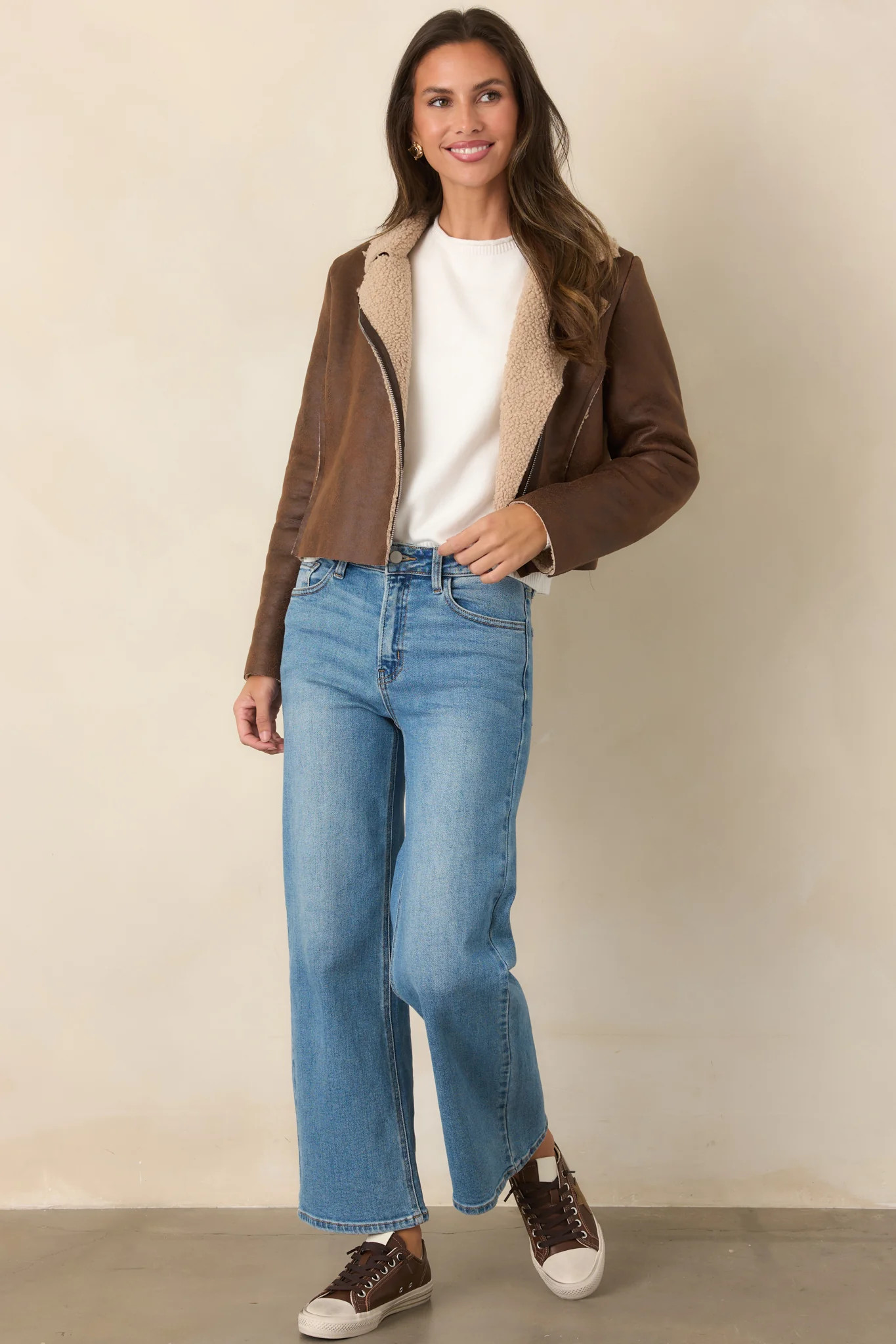 Good From Here Medium Wash Mid Rise Slim Wide Leg Jeans | Red Dress