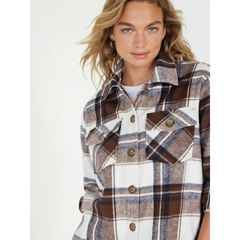 Time and Tru Women's Plaid Button Down Shacket, Sizes XS-XXXL | Walmart (US)