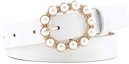 YTBUBOR Pearl Decorative Belt Ladies Belt Round Pin Buckle Pearl Belts Women's Casual Solid PU Le... | Amazon (US)