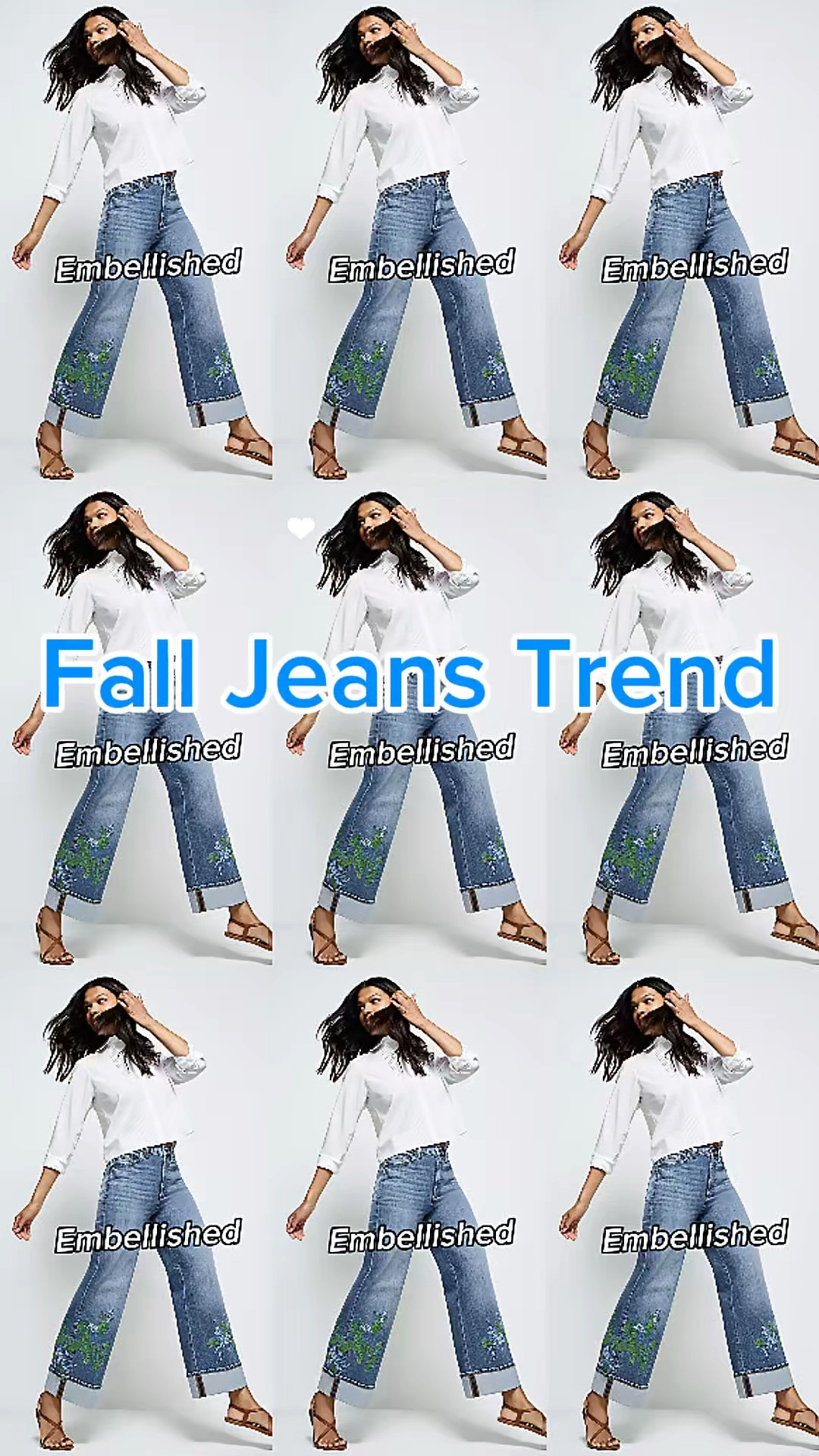 Who says jeans can’t be glam? These embellished denim pieces are my favorite way to elevate a simple look. The subtle beading catches the light beautifully. Paired with a silk cami and heels for a night out. Find more dressed-up denim  below. #falltrends #denim