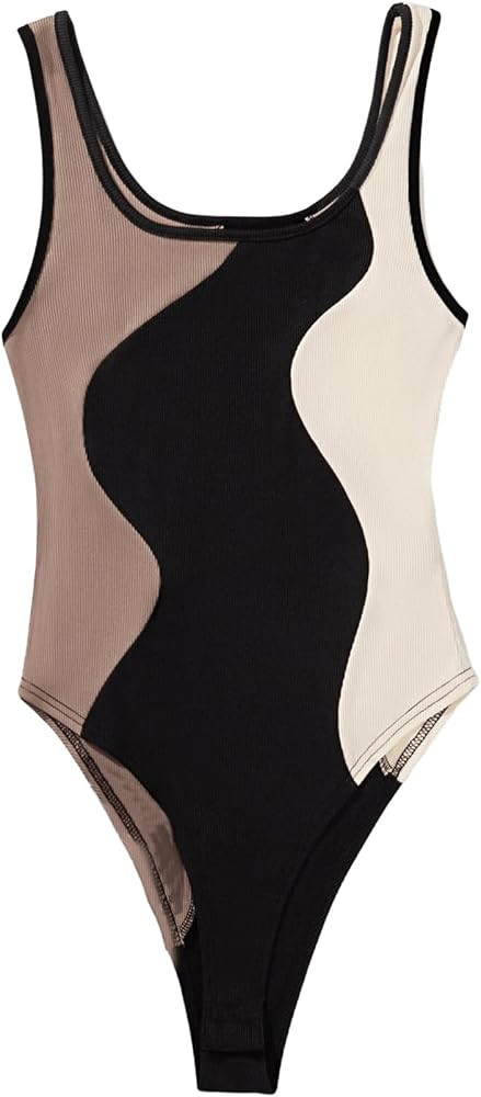 Verdusa Women's Color Block Scoop Neck Sleeveless Skinny Tank Bodysuit Top | Amazon (US)