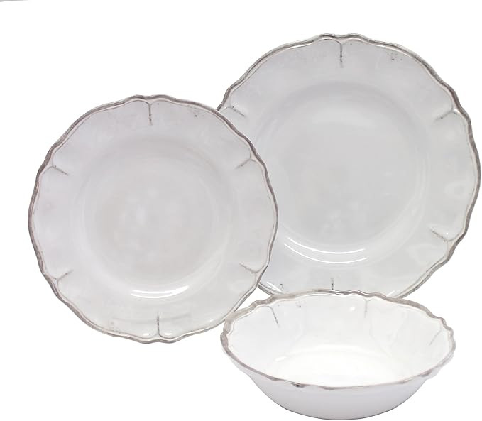 Le Cadeaux 12 Piece Luxury Melamine Dinnerware Set, Service for 4 (Rustica Antiqua White) | Amazon (US)